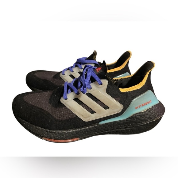 Adidas Ultraboost Black with Blue and Orange Accents - Picture 2 of 5